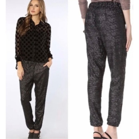 Free People Sequin Party Pant Black Joggers Pocket XS - Picture 1 of 7